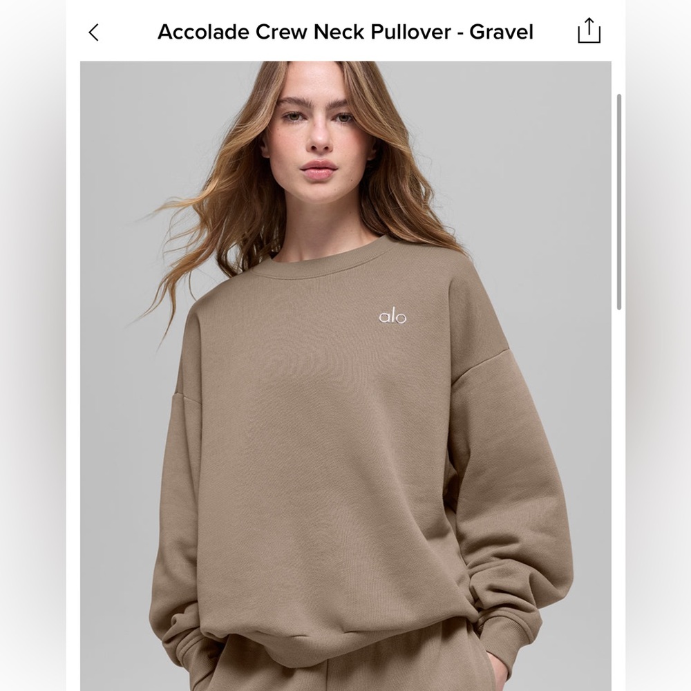 ALO Yoga Accolade Crew Neck Pullover Sweater in Gravel